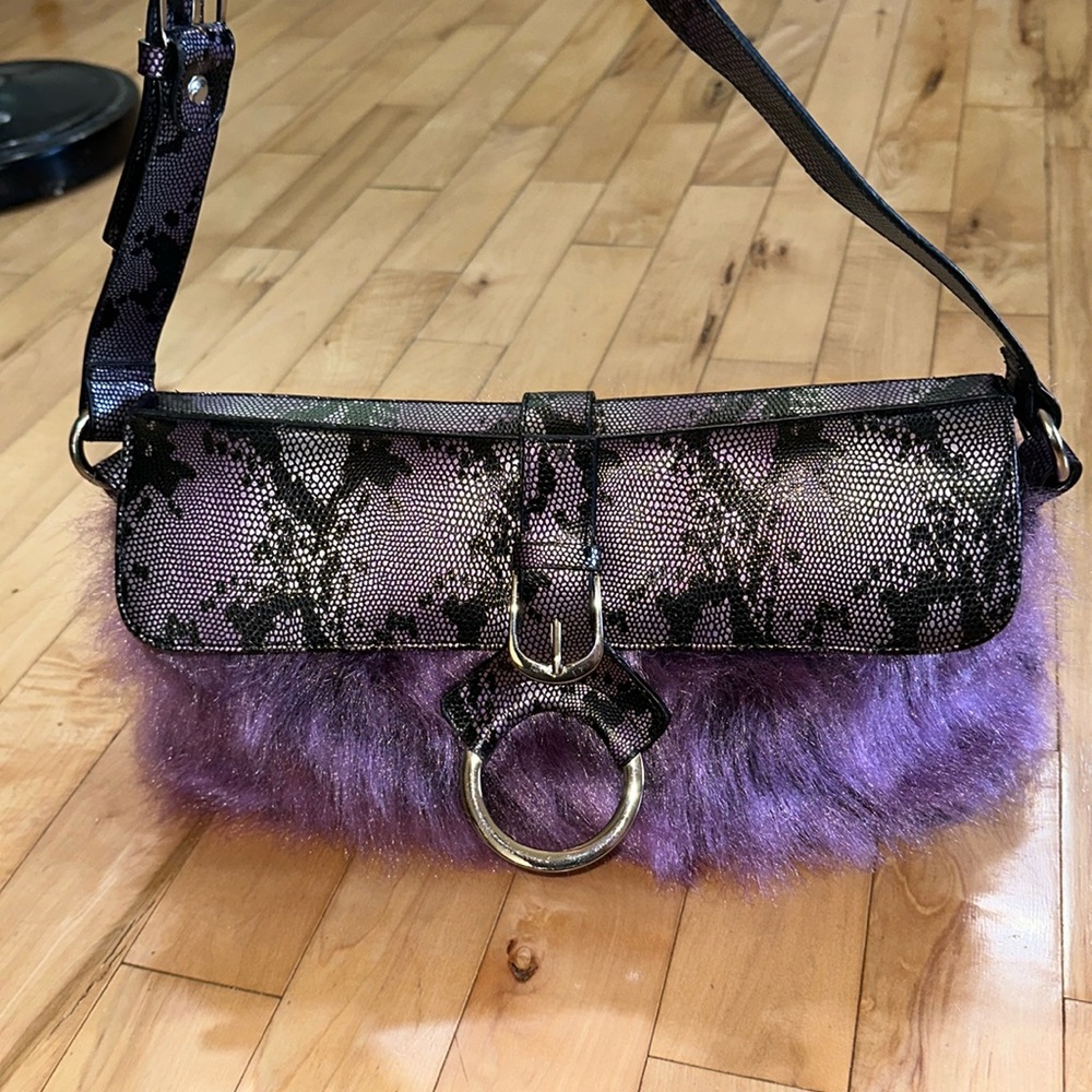 In & Out Faux Snakeskin and Faux Fur Purse